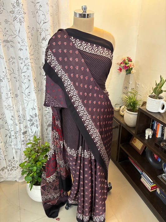 Ajrakh Handblock modal silk saree
