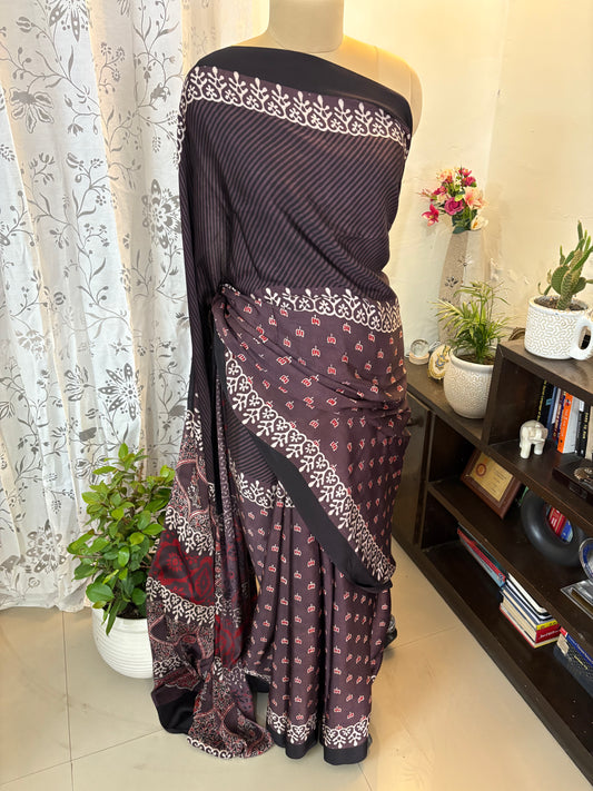 Ajrakh Handblock modal silk saree
