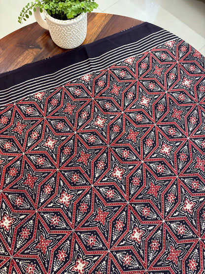 Ajrakh handblock modal silk saree