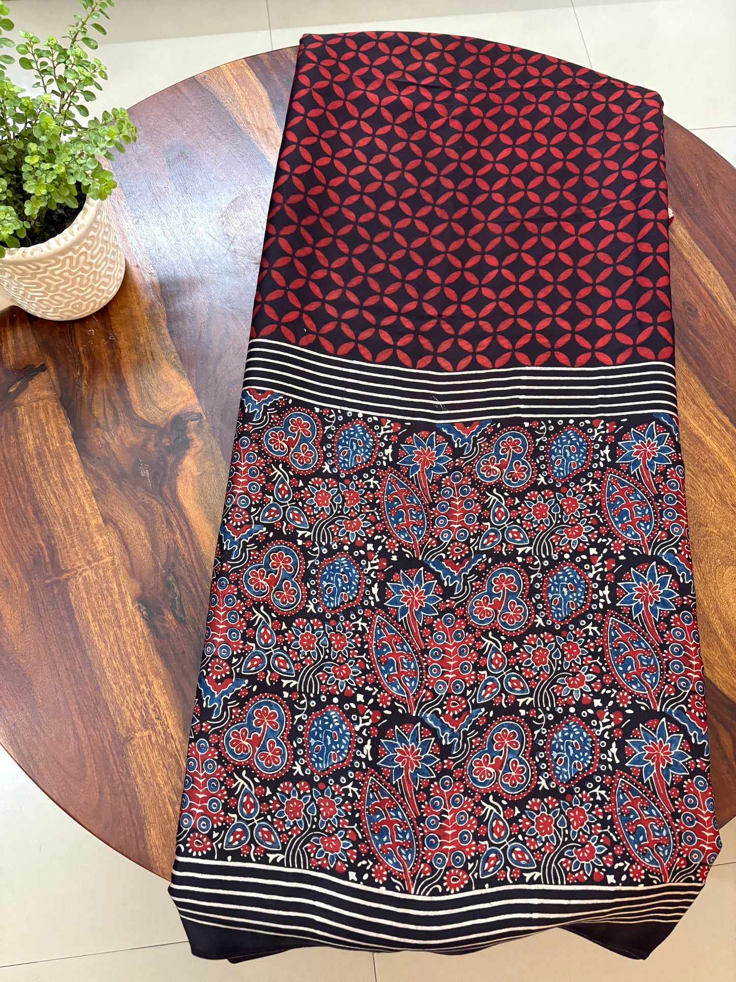 Ajrakh handblock modal silk saree