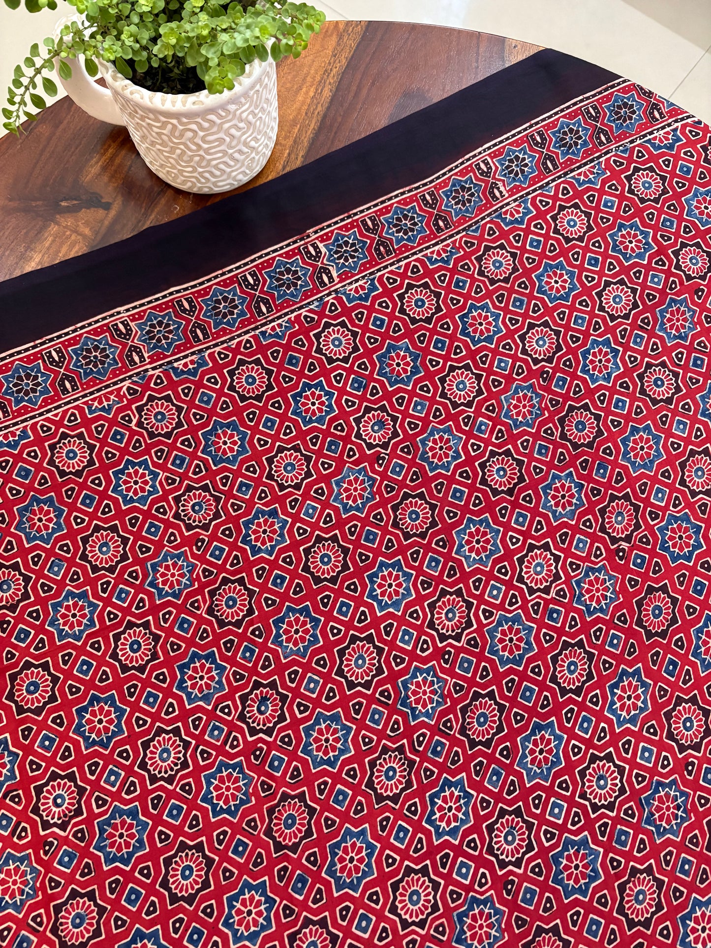 Ajrakh handblock modal silk saree