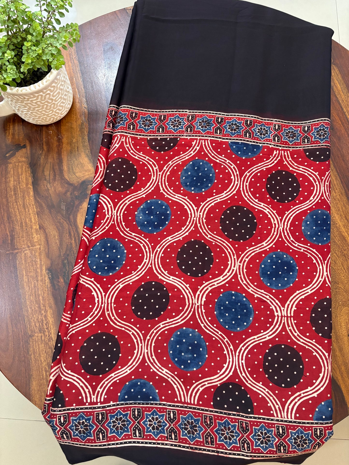 Ajrakh handblock modal silk saree