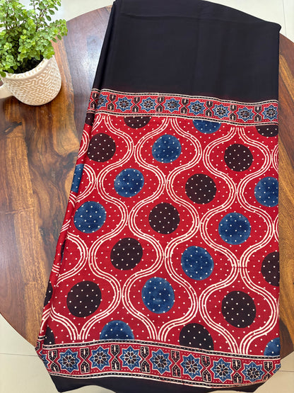 Ajrakh handblock modal silk saree