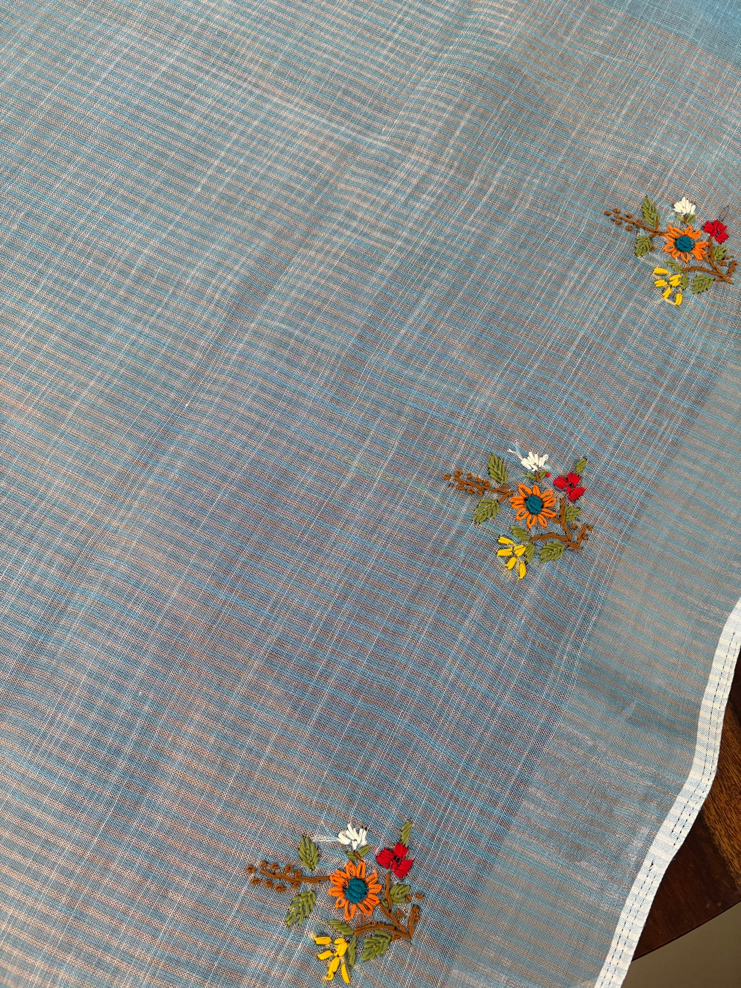 Hand Embroidery on linen tissue silk saree