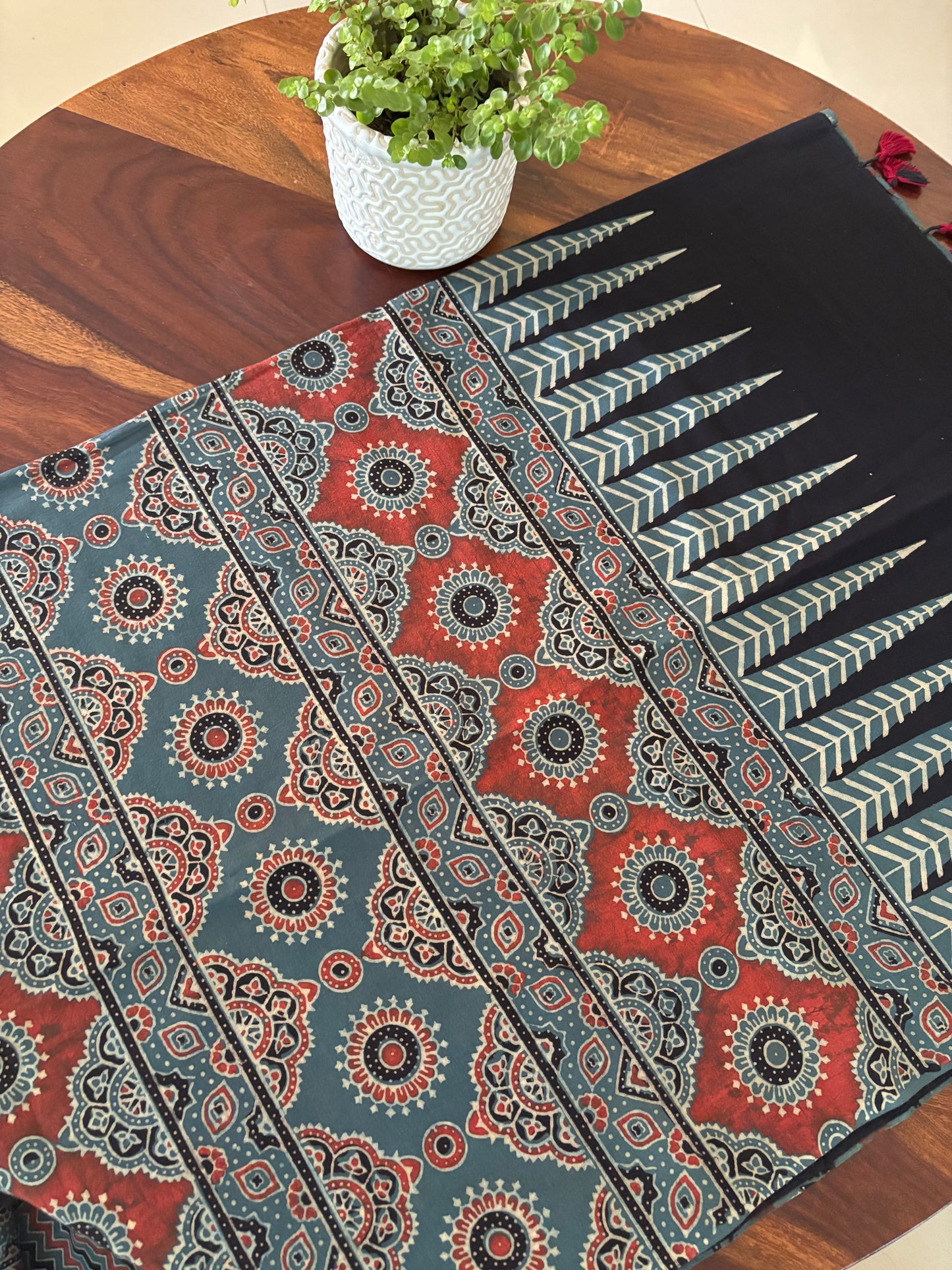 Ajrakh handblock printed cotton saree