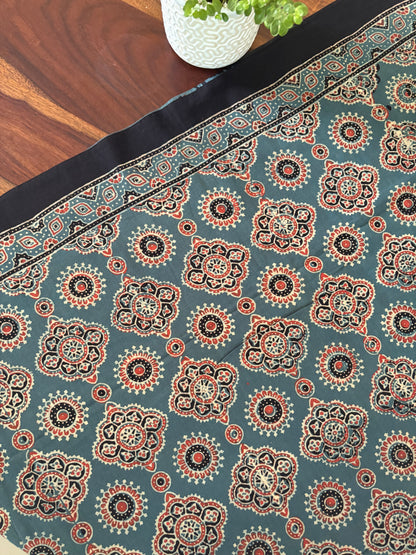 Ajrakh handblock printed cotton saree