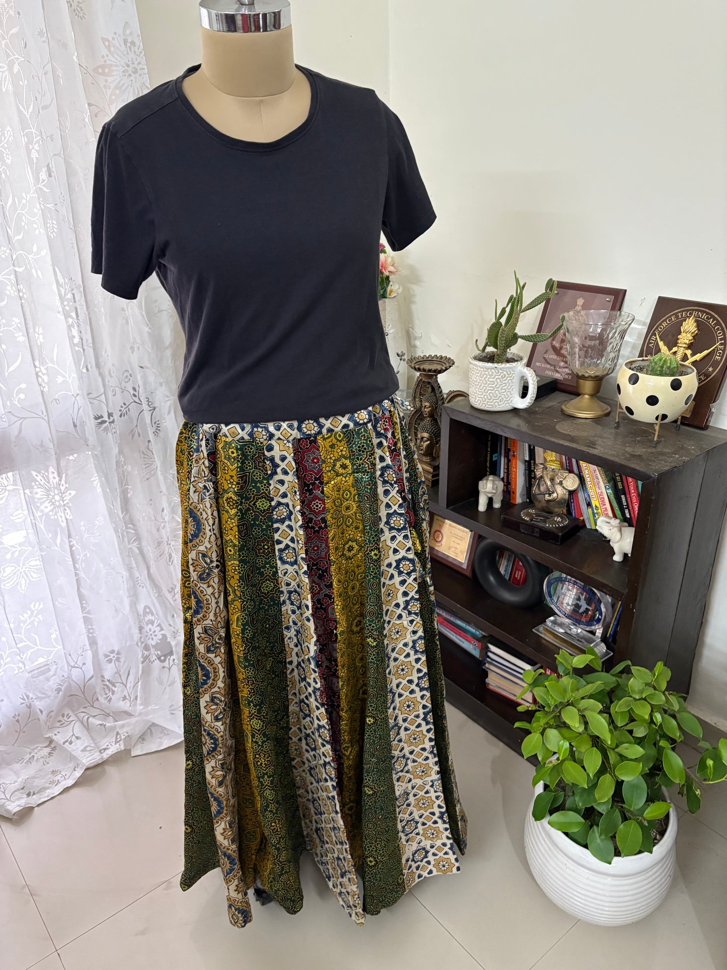 Ajrakh Mashru silk Kali pattern skirt
