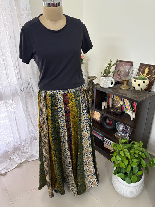 Ajrakh Mashru silk Kali pattern skirt
