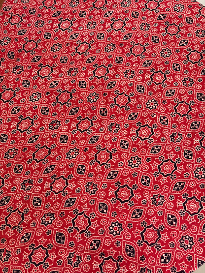 Ajrakh Handblock printed Modal silk saree with lagdi pallu