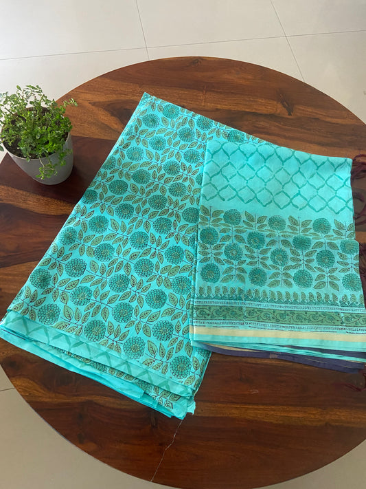 Hand block printed cotton top and bottom set with hand block printed dupatta