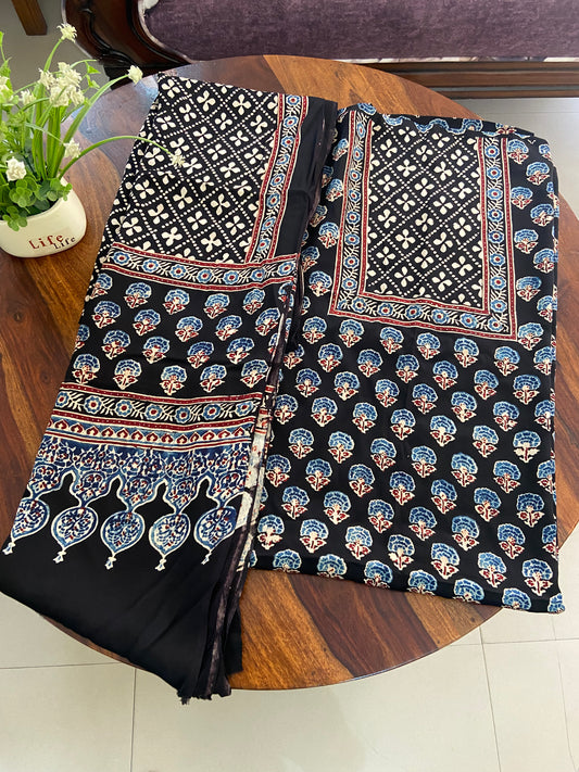 Ajrakh modal silk handblock printed top and dupatta set( natural dye)