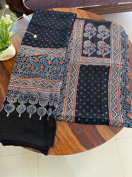 Ajrakh Modal silk handblock printed top and dupatta set( natural dye)