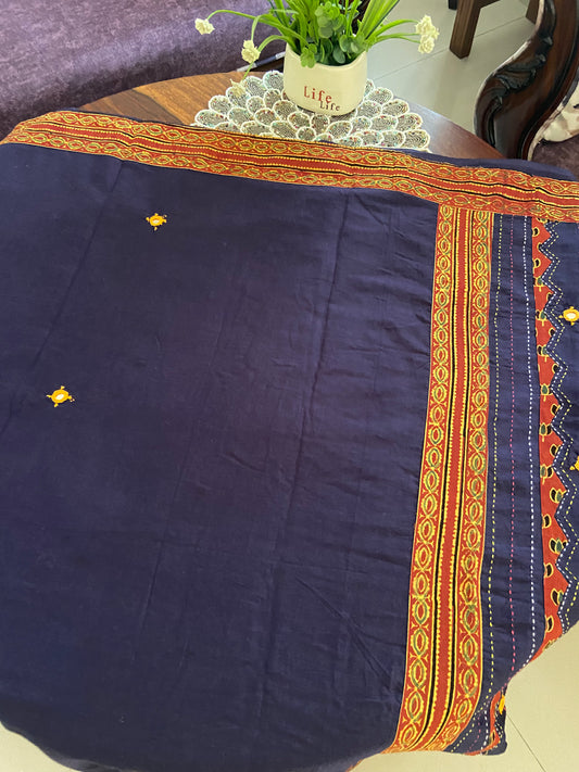 Barmer crafted Ajrakh patch work saree.