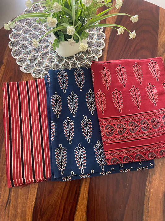 Ajrakh Cotton Handblock printed 3 piece suit set
