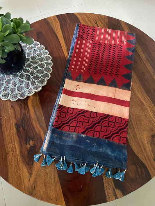 Ajrakh Hand block printed cotton dupatta