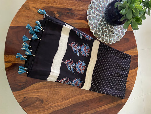 Ajrakh Handblock printed Modal silk dupatta