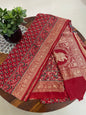 Ajrakh Handblock printed Dola silk saree