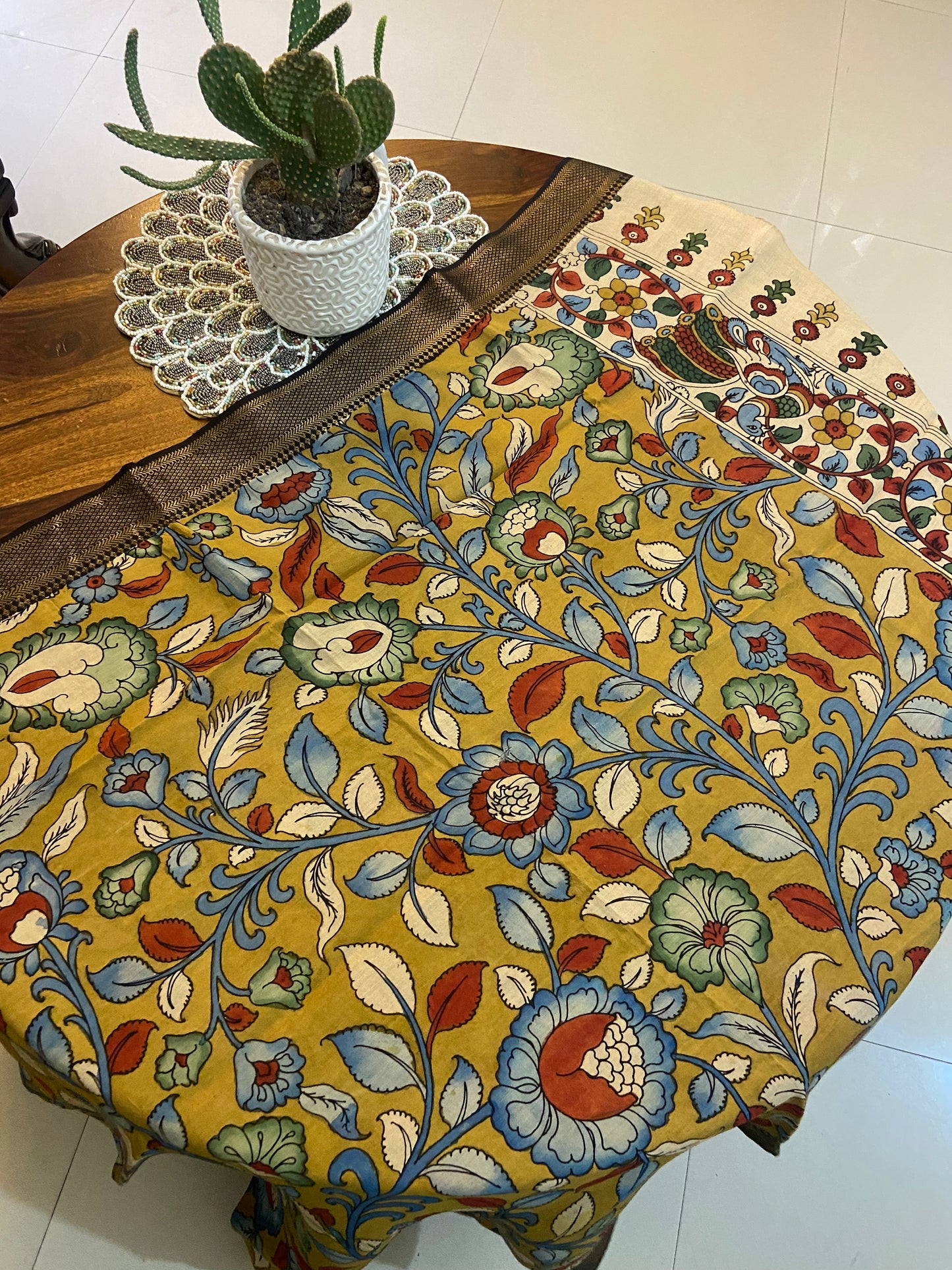 Pen Kalamkari on Bangalore silk dupatta