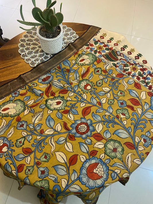 Pen Kalamkari on Bangalore silk dupatta