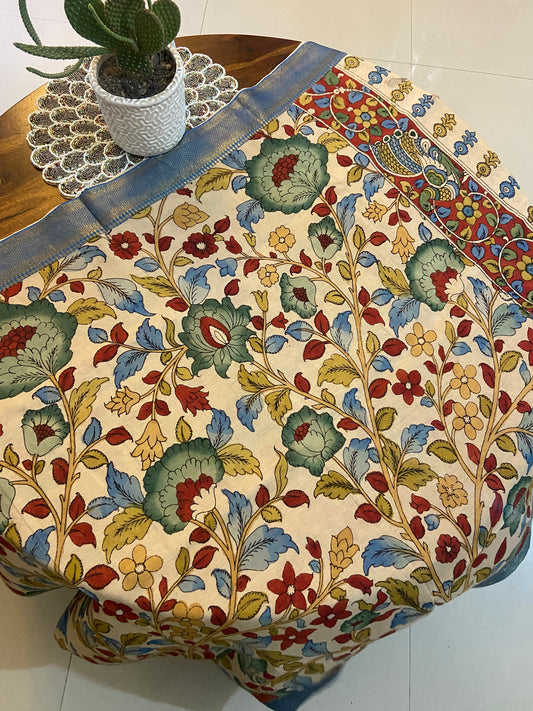 Pen Kalamkari on Bangalore silk dupatta