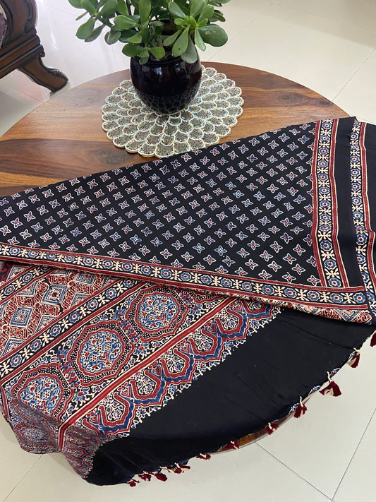 Ajrakh modal silk Handblock printed saree