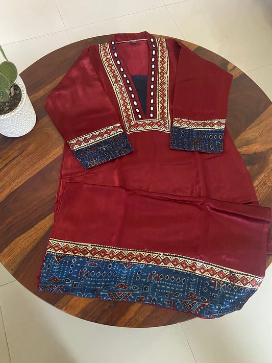Ajrakh Mashru silk Kurti