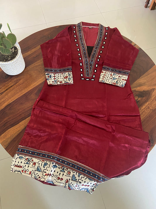 Ajrakh Mashru Silk Kurti