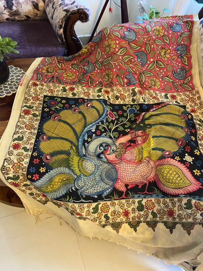 Pen Kalamkari on Chennuri silk saree