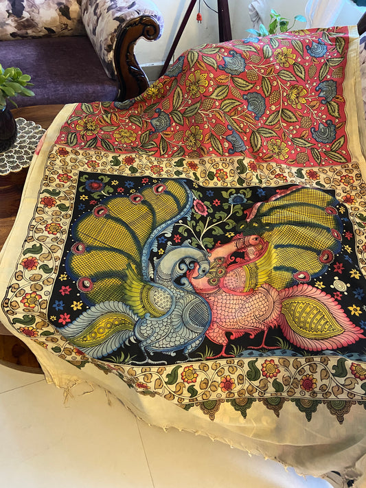 Pen Kalamkari on Chennuri silk saree