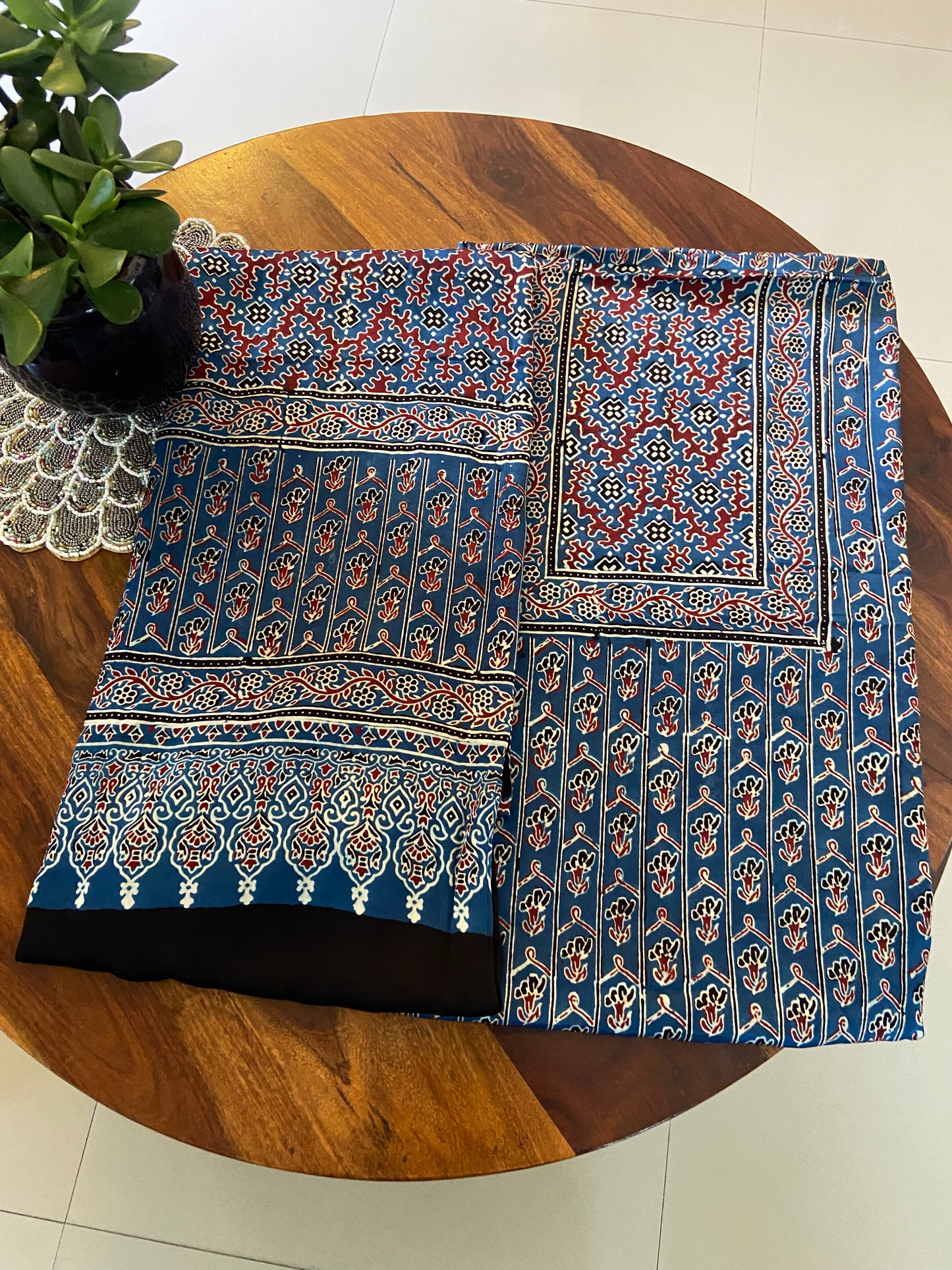 Ajrakh Modal silk top and dupatta set