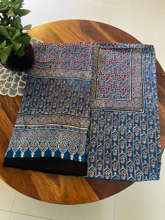 Ajrakh Modal silk top and dupatta set