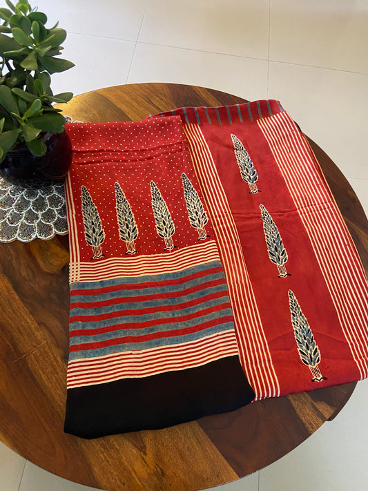 Ajrakh Modal Silk top and dupatta set