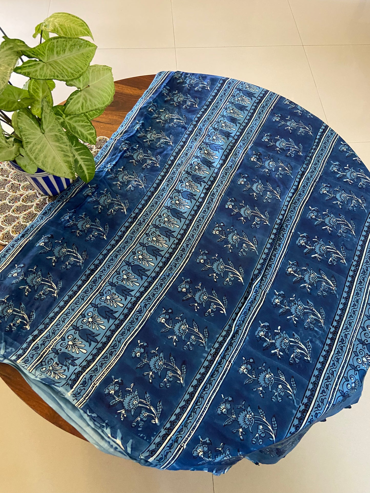 Ajrakh Modal Silk Handblock printed saree