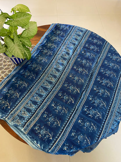 Ajrakh Modal Silk Handblock printed saree