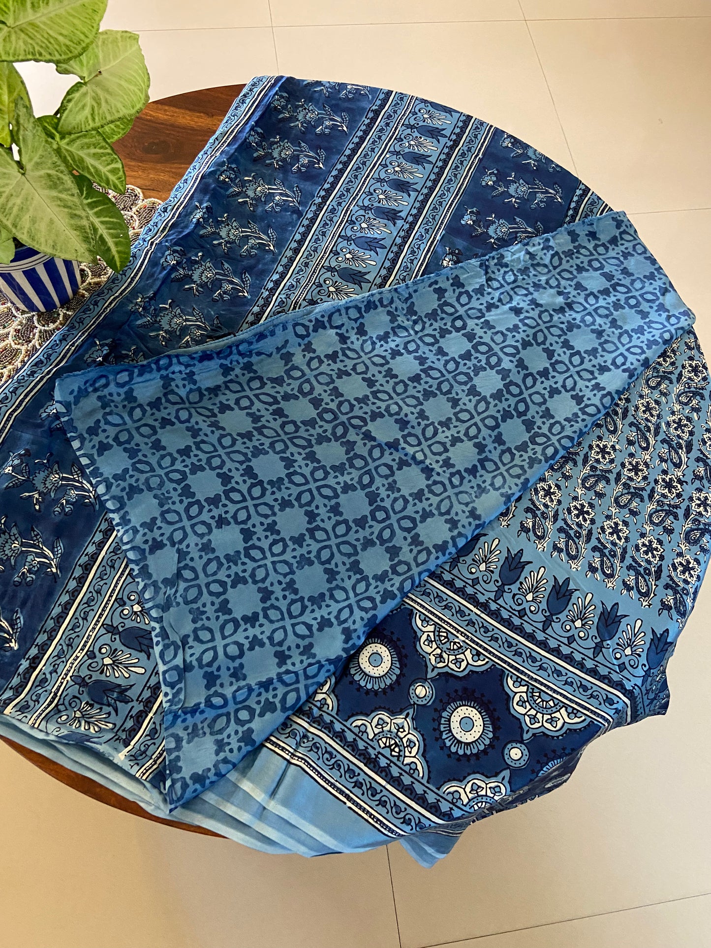 Ajrakh Modal Silk Handblock printed saree
