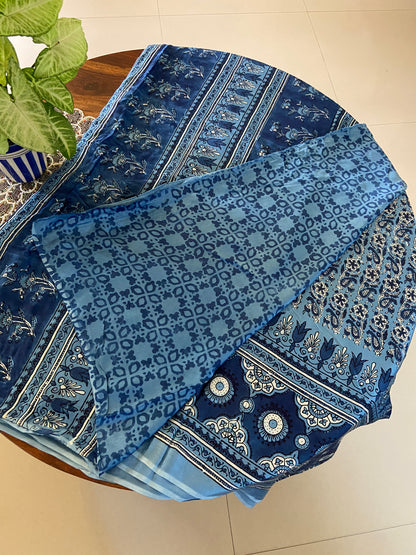 Ajrakh Modal Silk Handblock printed saree