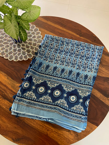 Ajrakh Modal Silk Handblock printed saree