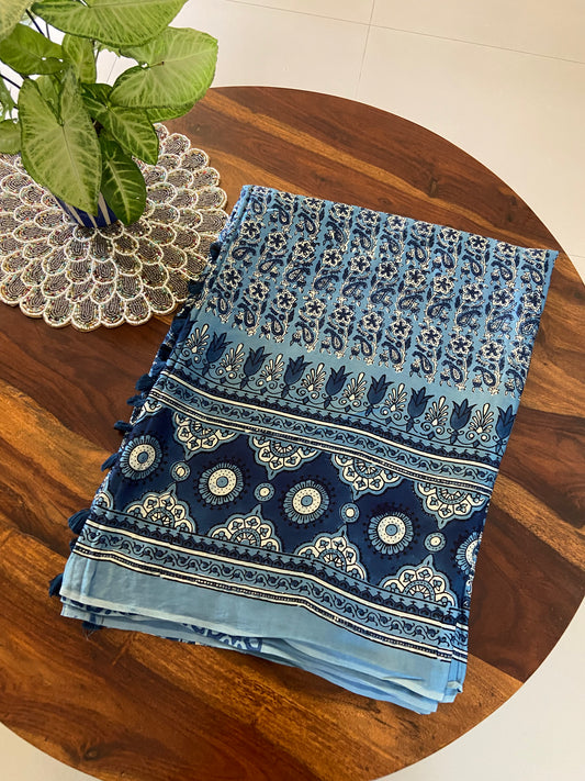 Ajrakh Modal Silk Handblock printed saree