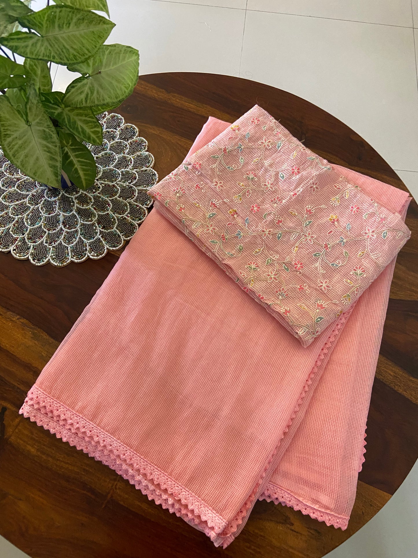 Kota cotton Saree with Multi colour Embroidery blouse