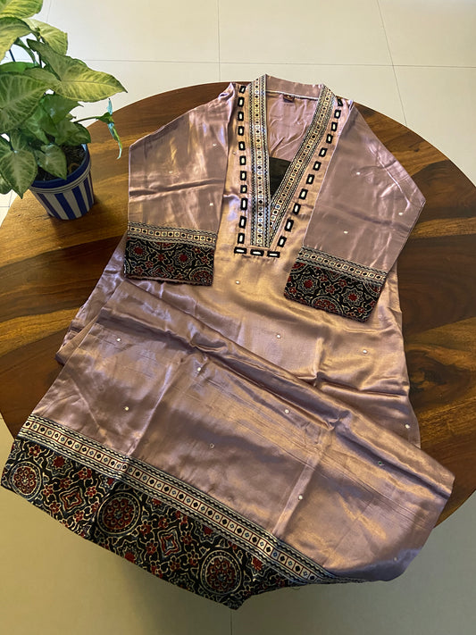 Mashru silk Kurti with mirror work and patch work