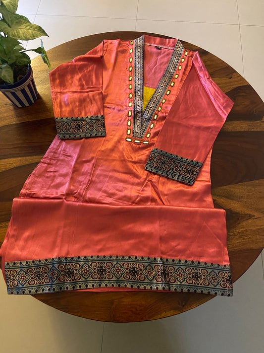 Mashru silk Kurti with mirror and patch work