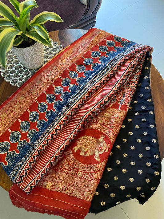 Ajrakh Dola silk saree