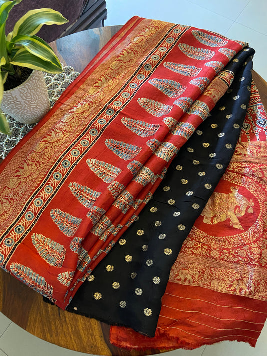 Ajrakh Dola Silk saree