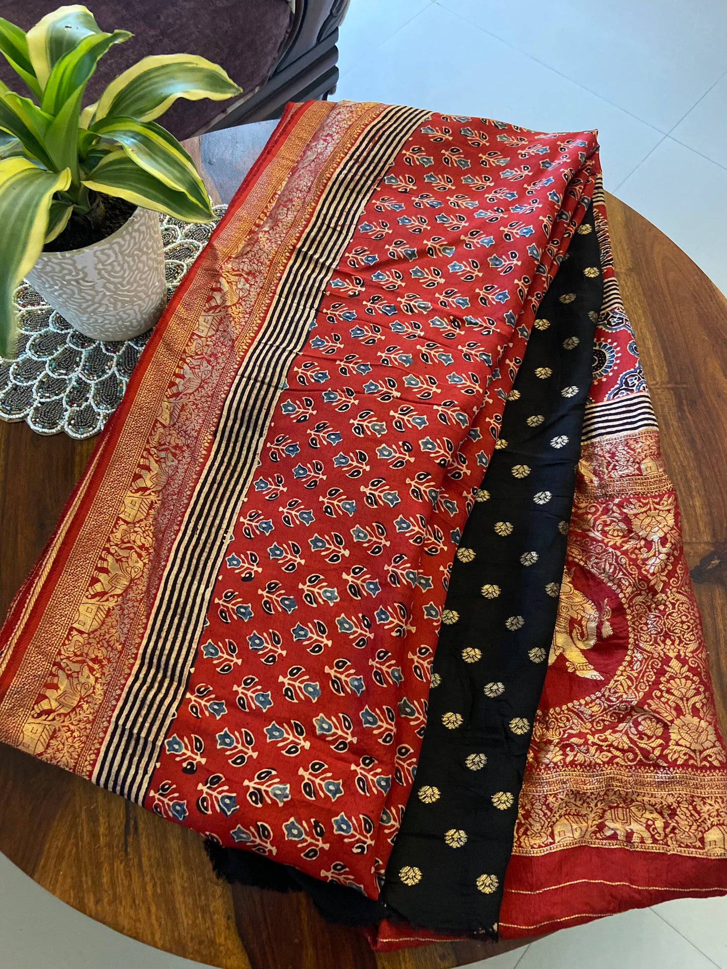 Ajrakh Dola silk saree