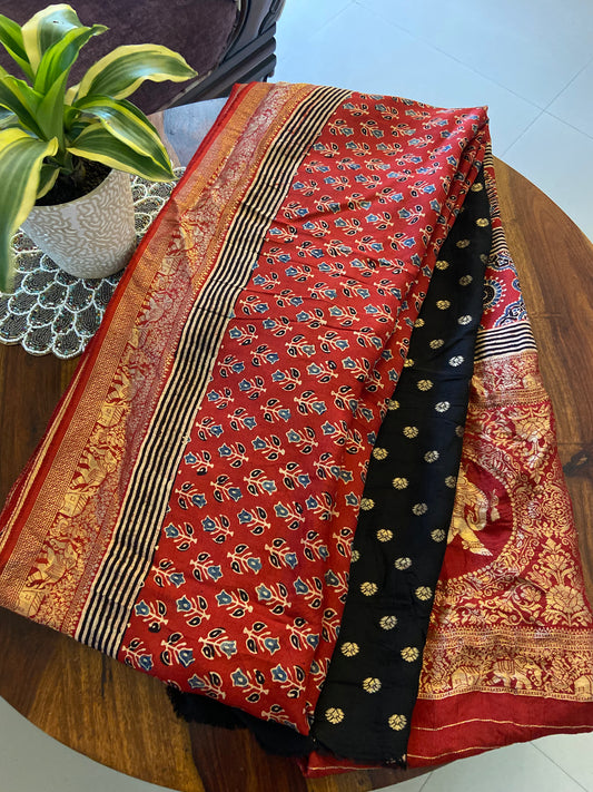 Ajrakh Dola silk saree