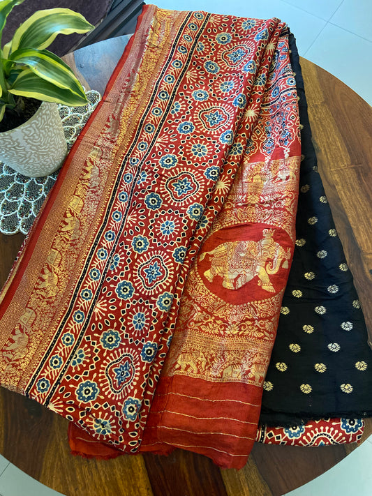 Ajrakh Dola Silk sarees