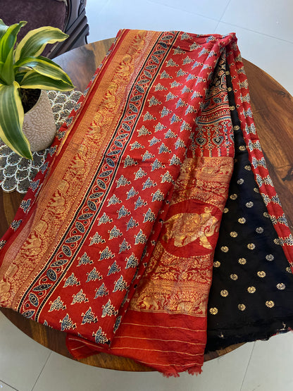 Ajrakh Dola silk saree