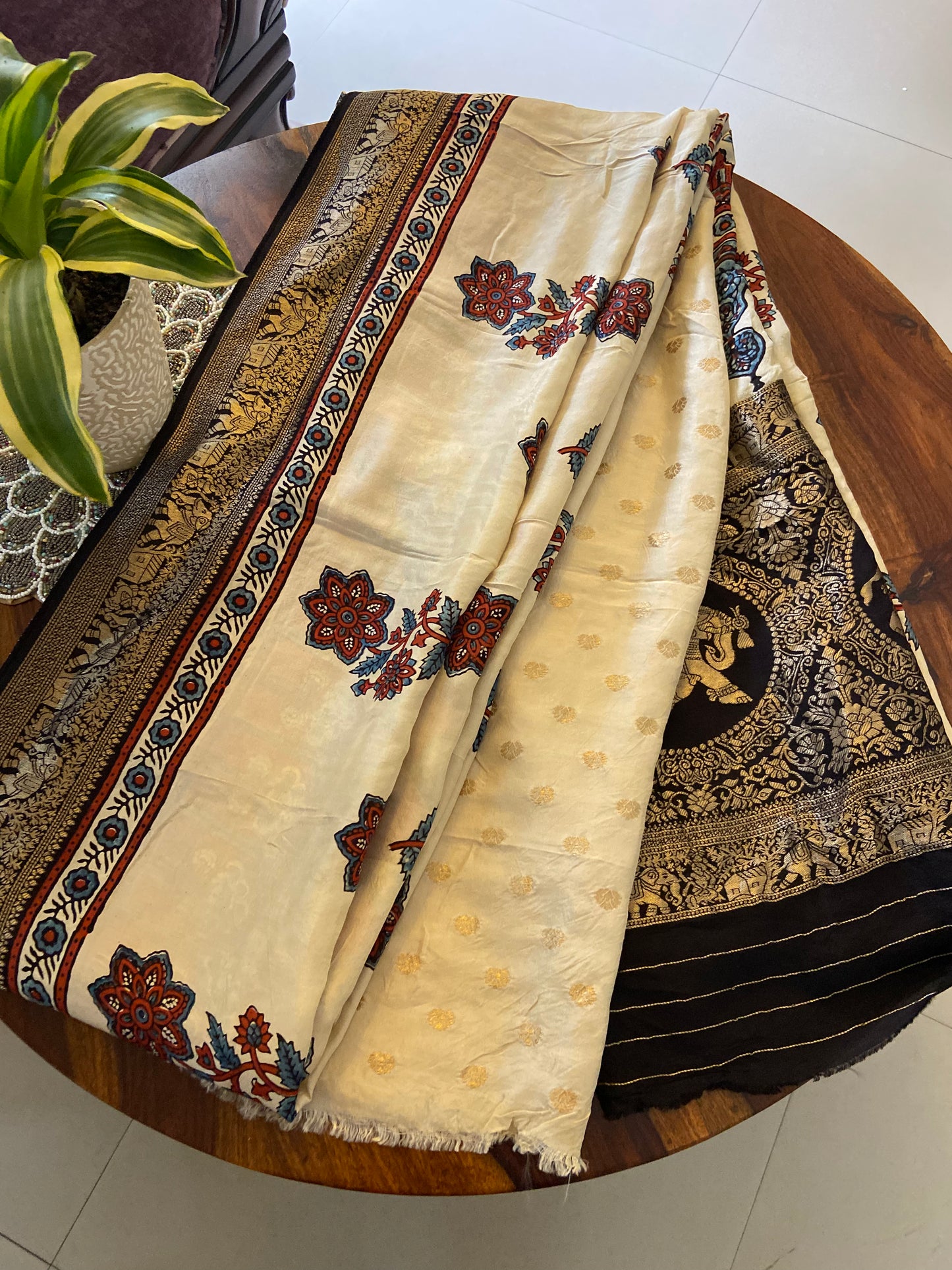 Ajrakh Dola silk saree