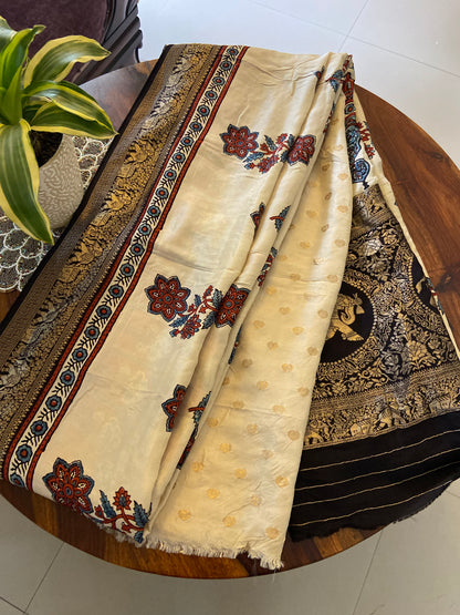 Ajrakh Dola silk saree
