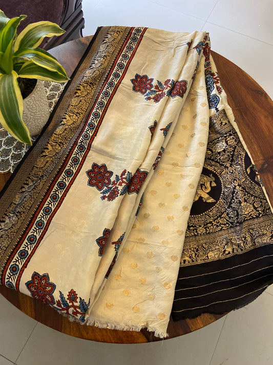 Ajrakh Dola silk saree